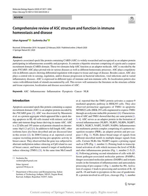 Comprehensive review of ASC structure and function in immune  .
